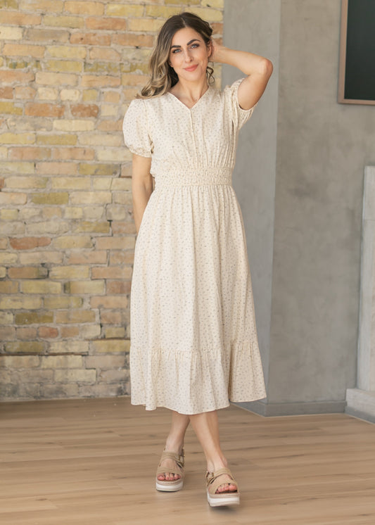 Floral Button V-Neck Midi Dress FF Dresses