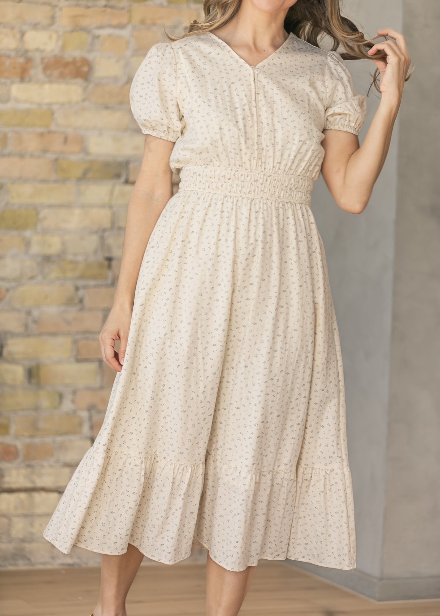 Floral Button V-Neck Midi Dress FF Dresses