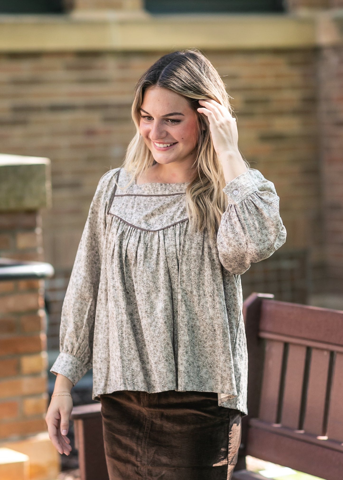 Floral Contrast Smocked Top FF Tops