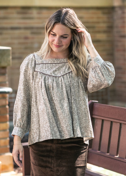 Floral Contrast Smocked Top FF Tops