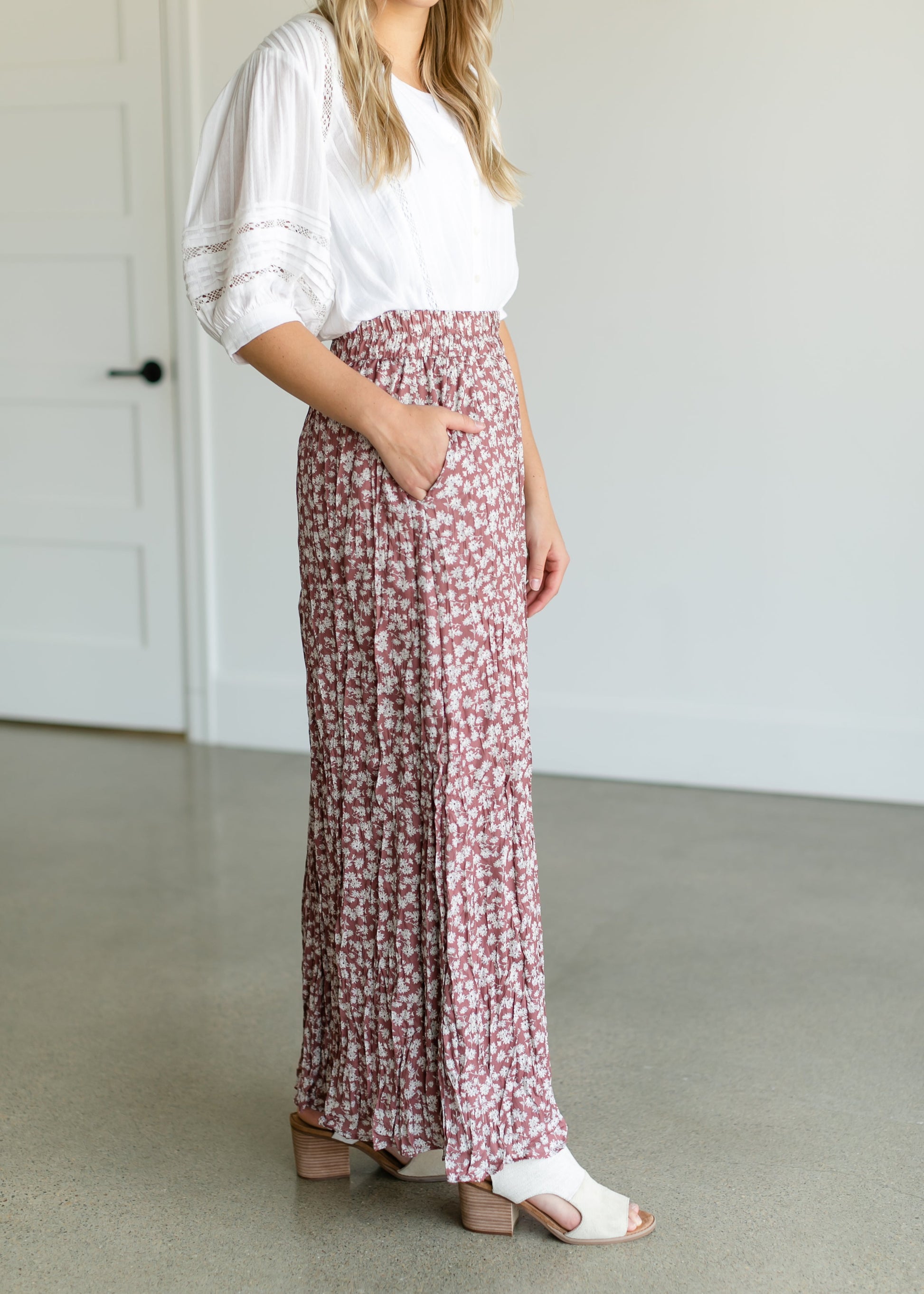 Floral Crinkle Pleat Maxi Skirt IC Skirts