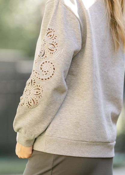 Floral Cutout Sleeve Sweatshirt FF Tops