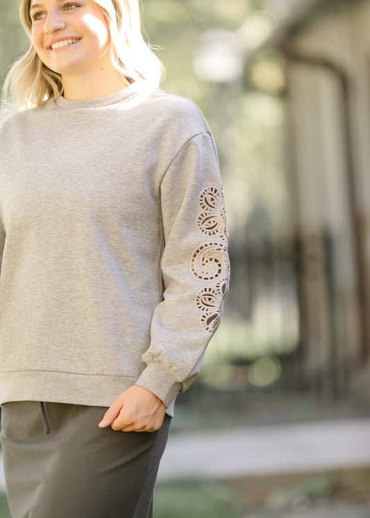 Floral Cutout Sleeve Sweatshirt FF Tops