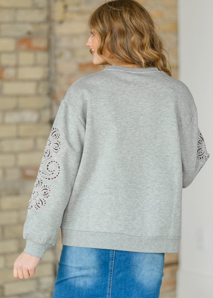 Floral Cutout Sleeve Sweatshirt FF Tops