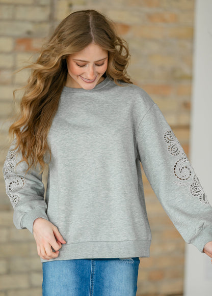 Floral Cutout Sleeve Sweatshirt FF Tops