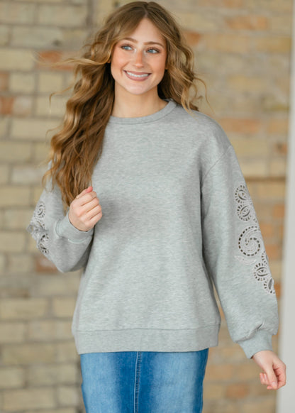 Floral Cutout Sleeve Sweatshirt FF Tops