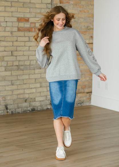 Floral Cutout Sleeve Sweatshirt FF Tops