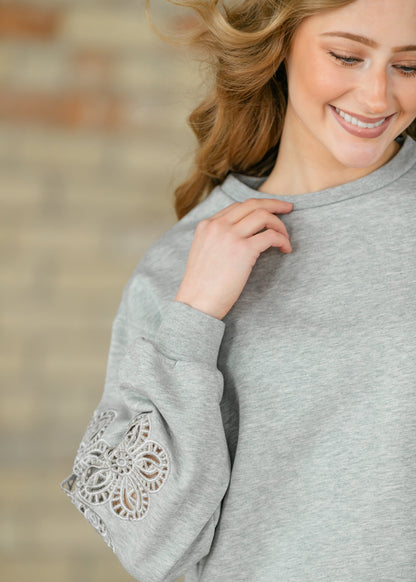 Floral Cutout Sleeve Sweatshirt FF Tops