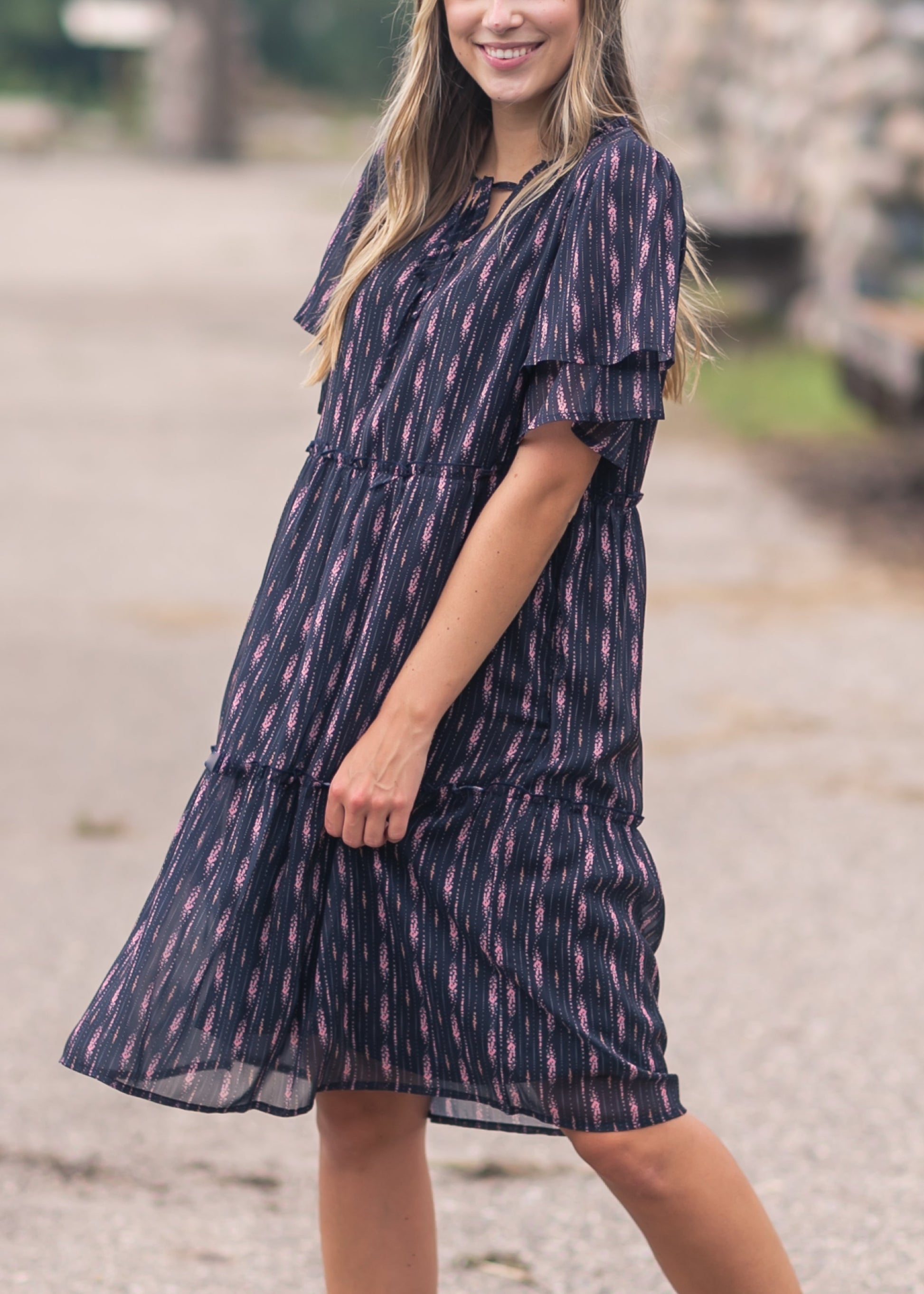 Floral Double Sleeve Midi Dress FF Dresses