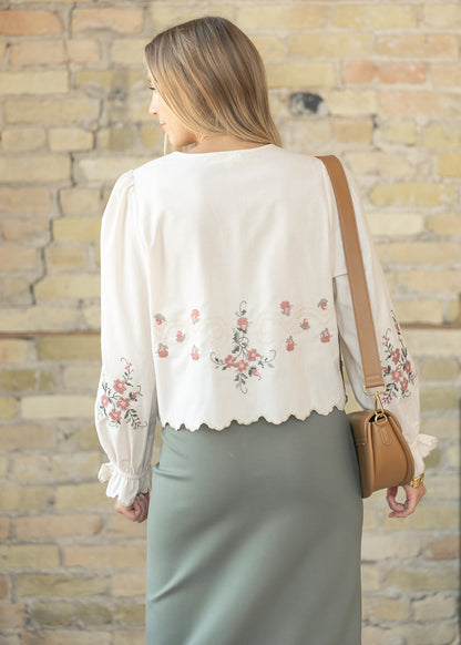 Floral Embroidered Button Down Top FF Tops