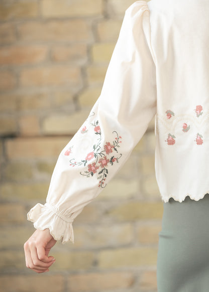 Floral Embroidered Button Down Top FF Tops