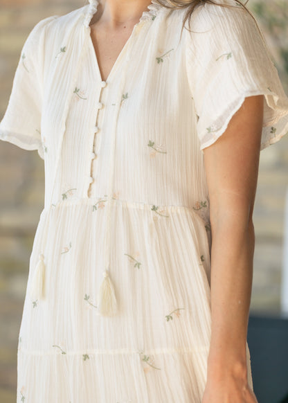 Floral Embroidered Button Front Maxi Dress FF Dresses