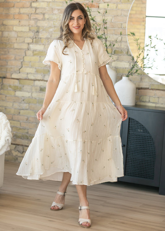 Floral Embroidered Button Front Maxi Dress FF Dresses