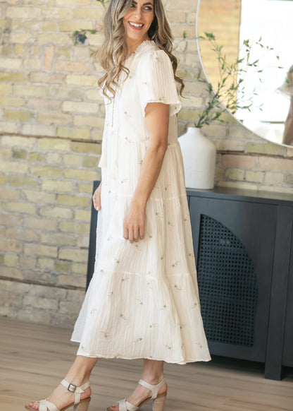 Floral Embroidered Button Front Maxi Dress FF Dresses