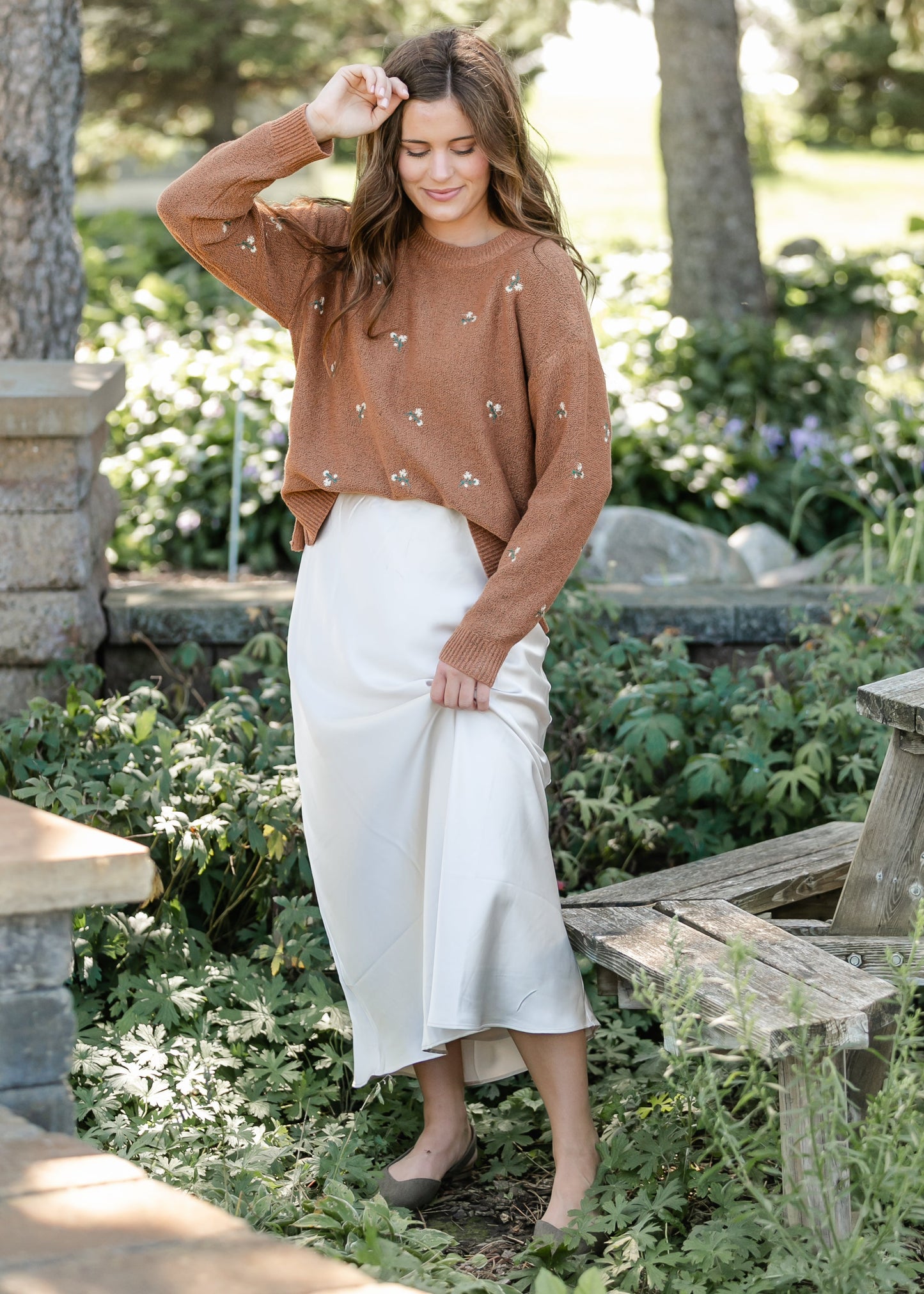 Floral Embroidered Sweater FF Tops