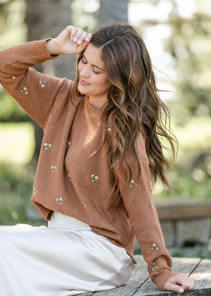 Floral Embroidered Sweater FF Tops