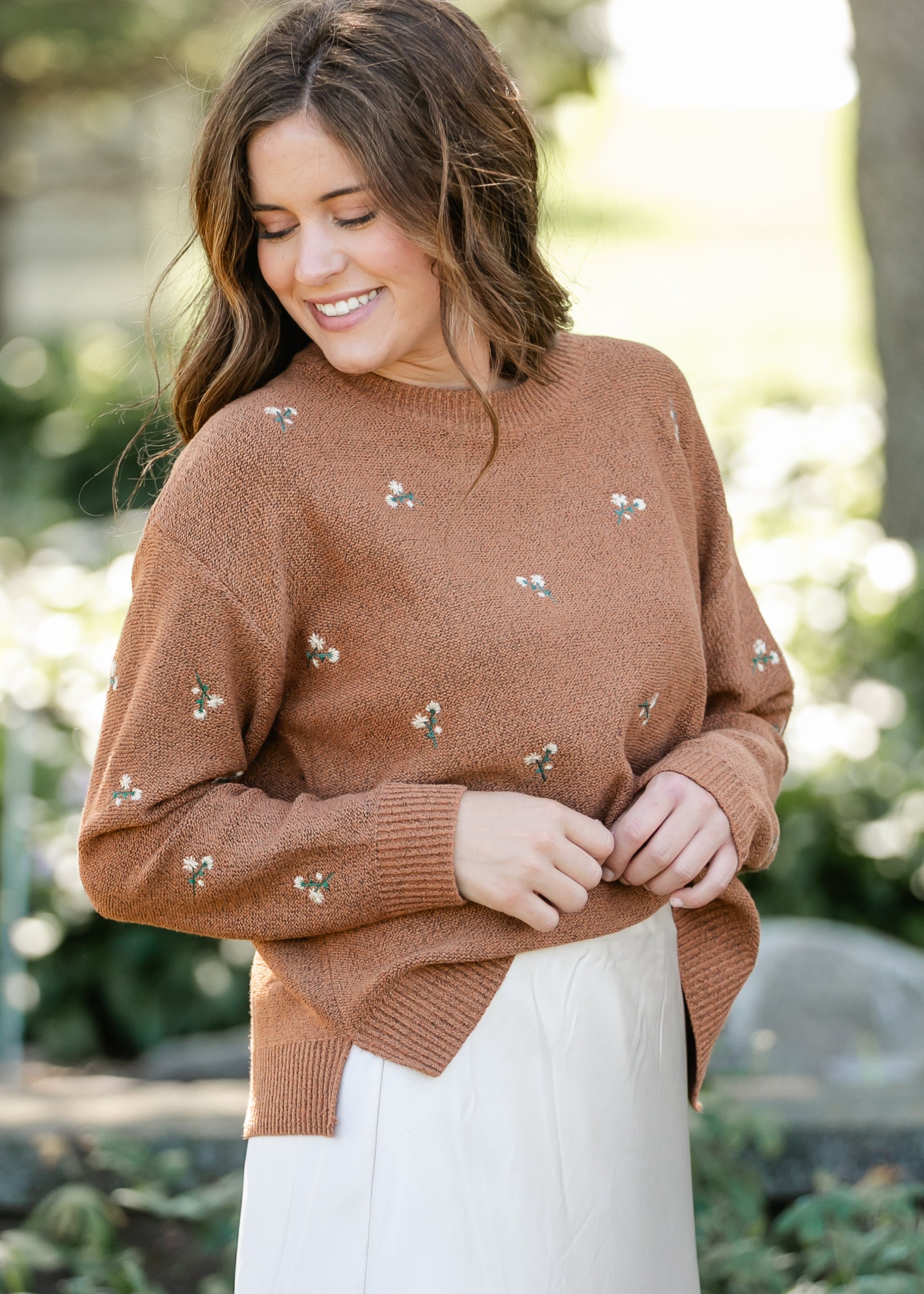 Floral Embroidered Sweater FF Tops