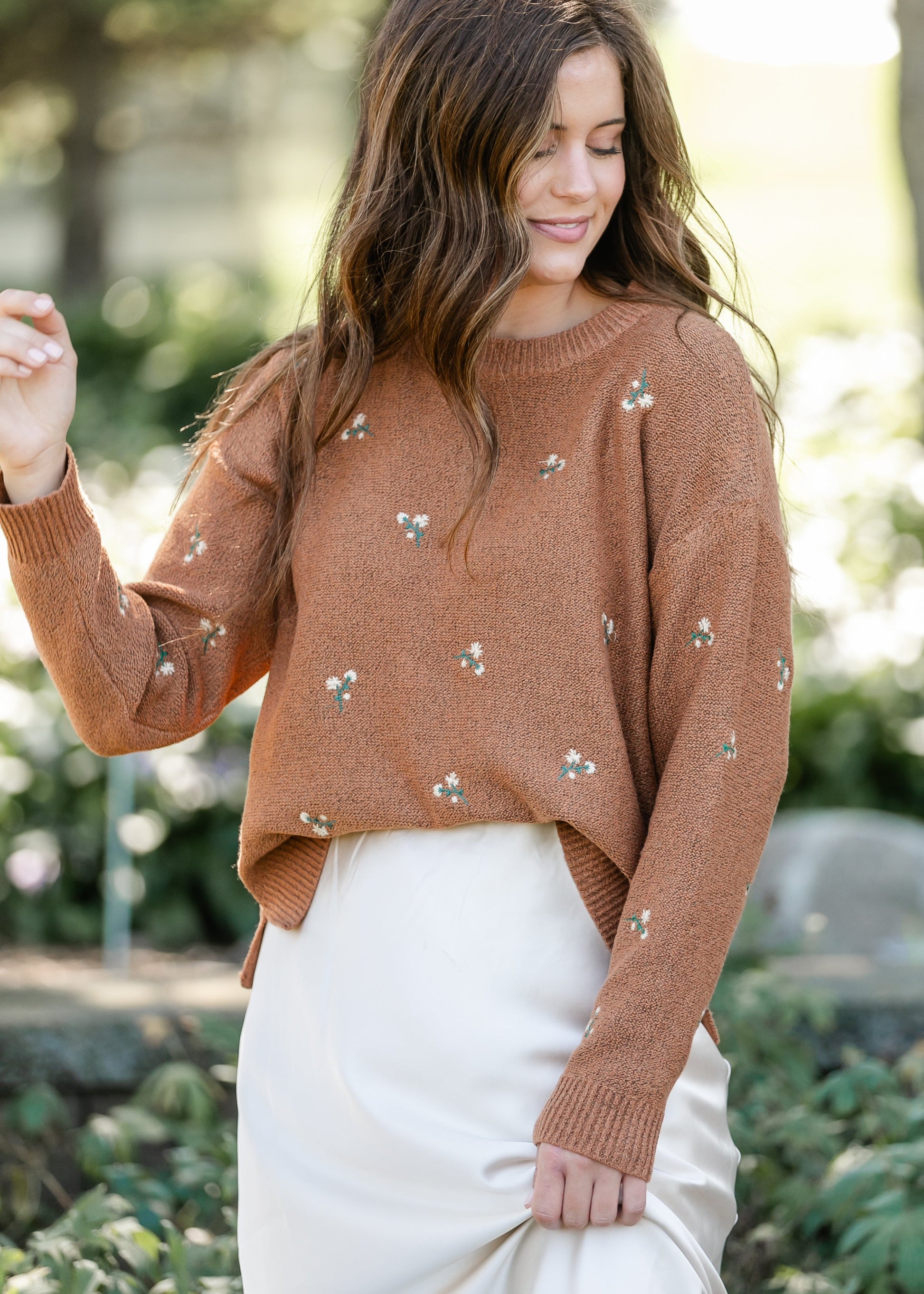Floral Embroidered Sweater FF Tops