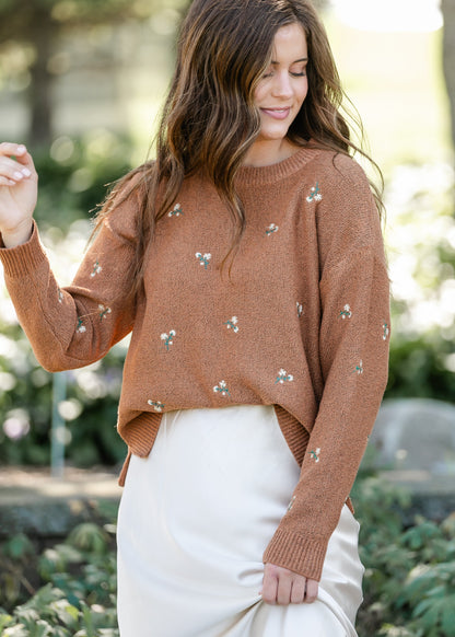 Floral Embroidered Sweater FF Tops
