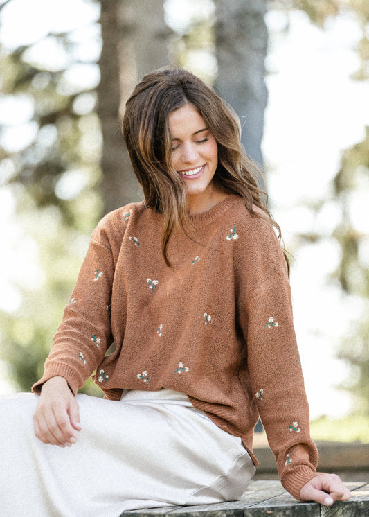 Floral Embroidered Sweater FF Tops