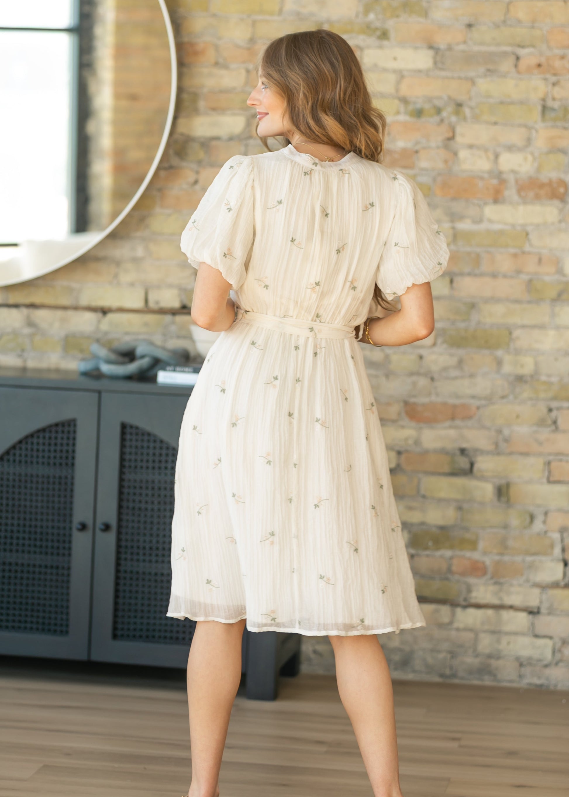 Floral Embroidered V-Neck Midi Dress FF Dresses