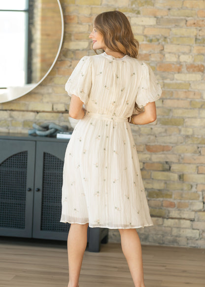 Floral Embroidered V-Neck Midi Dress FF Dresses