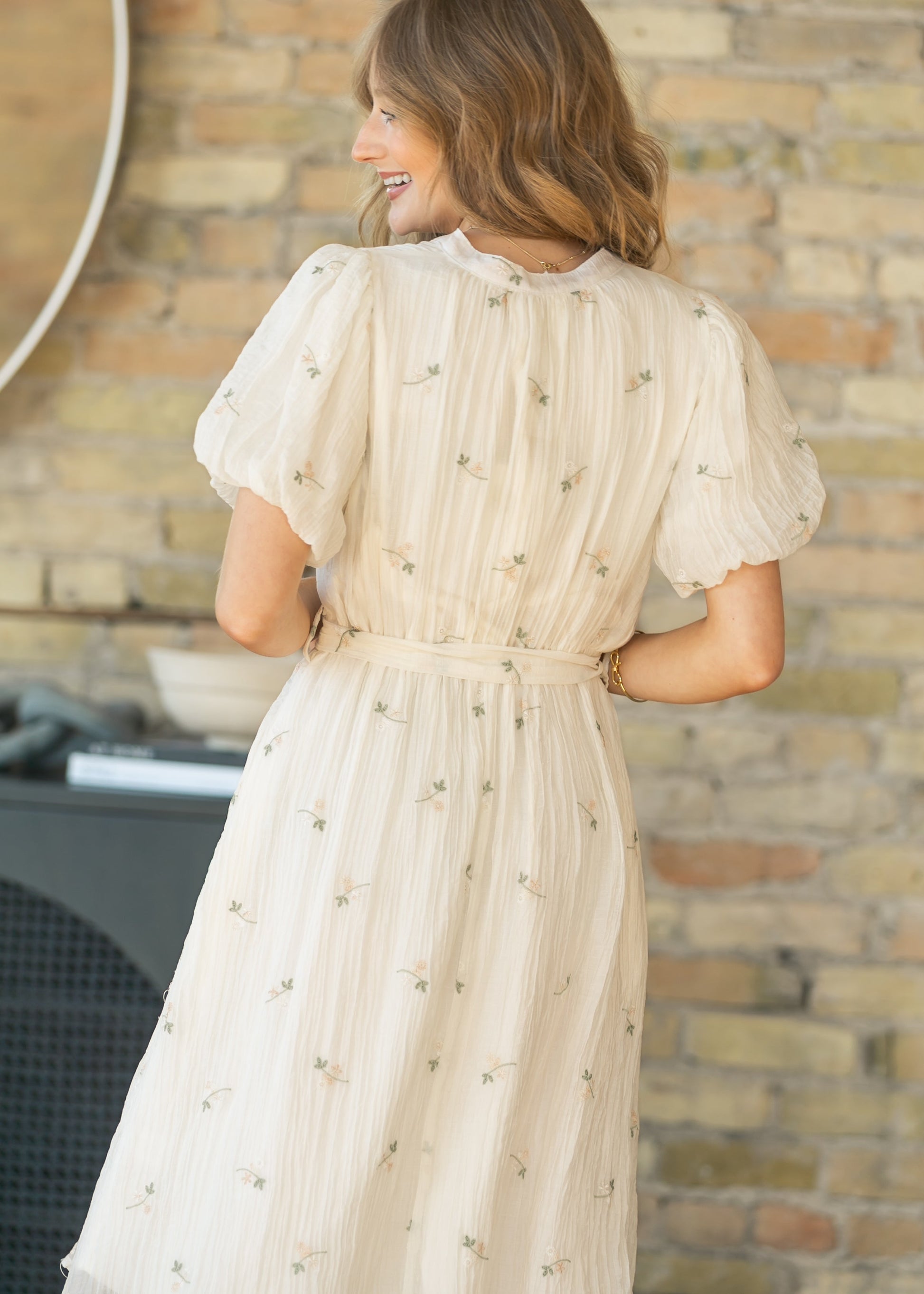 Floral Embroidered V-Neck Midi Dress FF Dresses