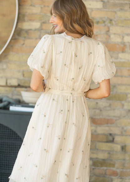 Floral Embroidered V-Neck Midi Dress FF Dresses