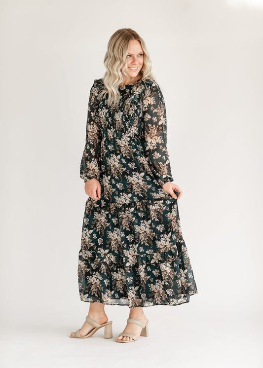 Floral Front Ruffle Maxi Dress FF Dresses