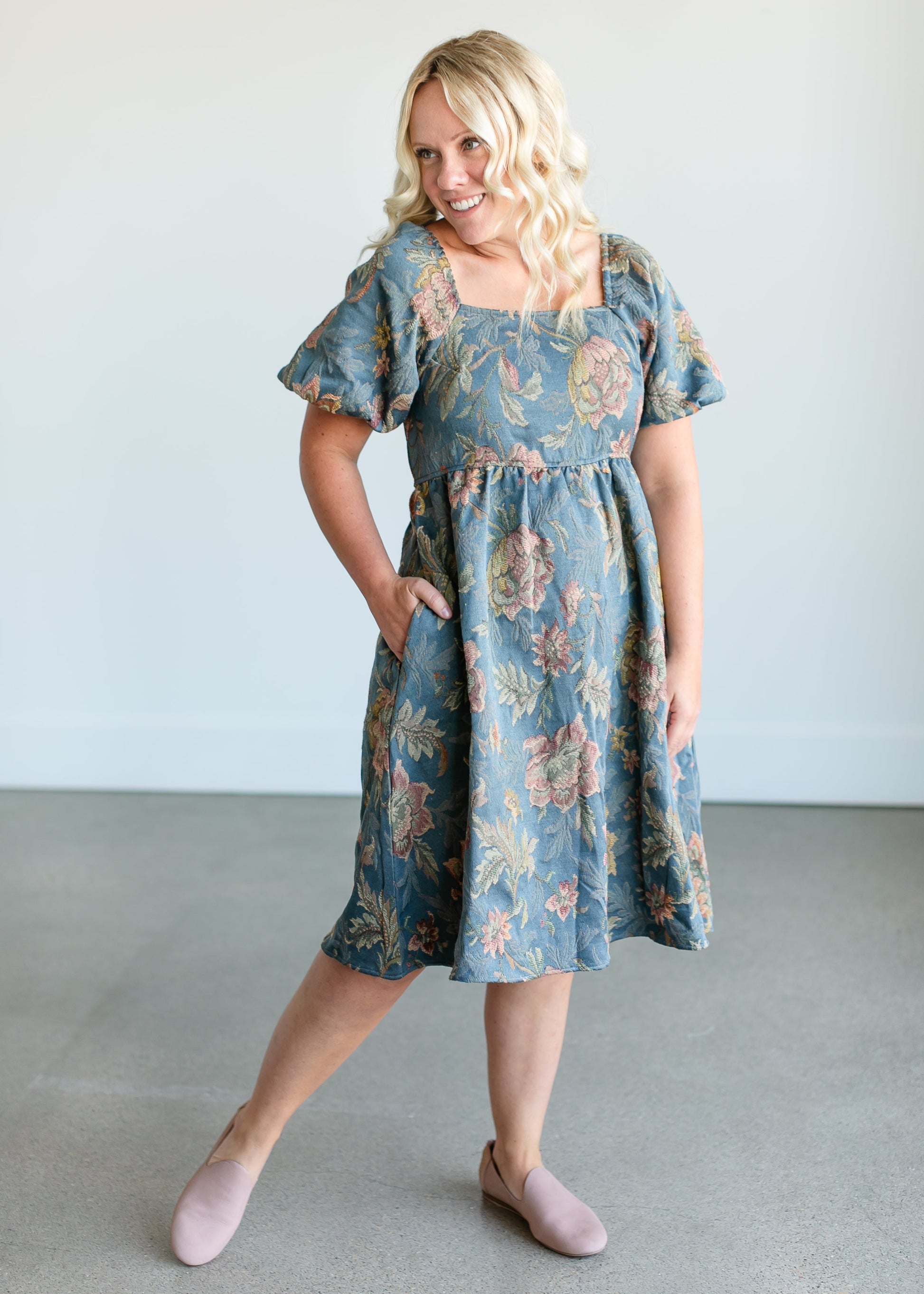 Floral Jacquard Midi Dress FF Dresses
