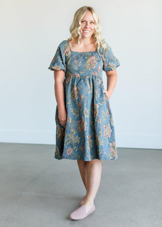 Floral Jacquard Midi Dress FF Dresses