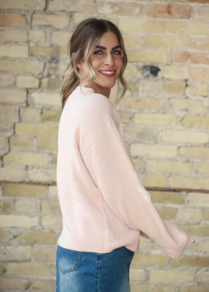 Floral Lace Applique Soft Wool Blend Sweater FF Tops