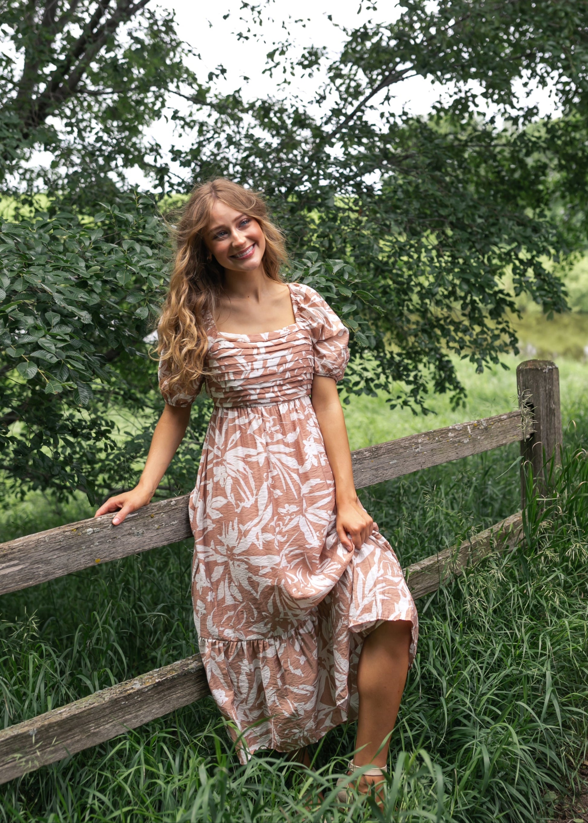 Floral Leaf Print Midi Dress - FINAL SALE S Floral Leaf Print Midi Dress - FINAL SALE S