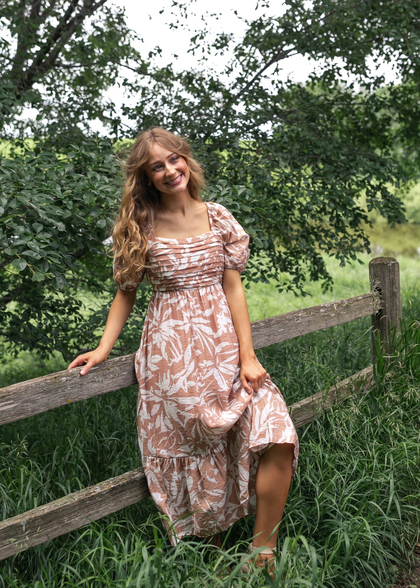 Floral Leaf Print Midi Dress FF Dresses