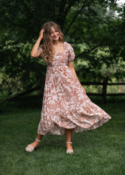 Floral Leaf Print Midi Dress FF Dresses