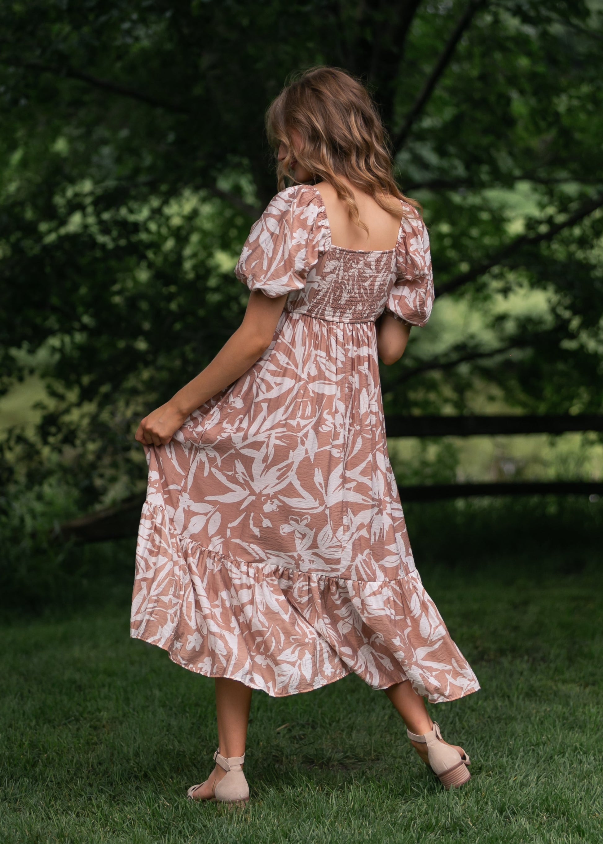 Floral Leaf Print Midi Dress FF Dresses