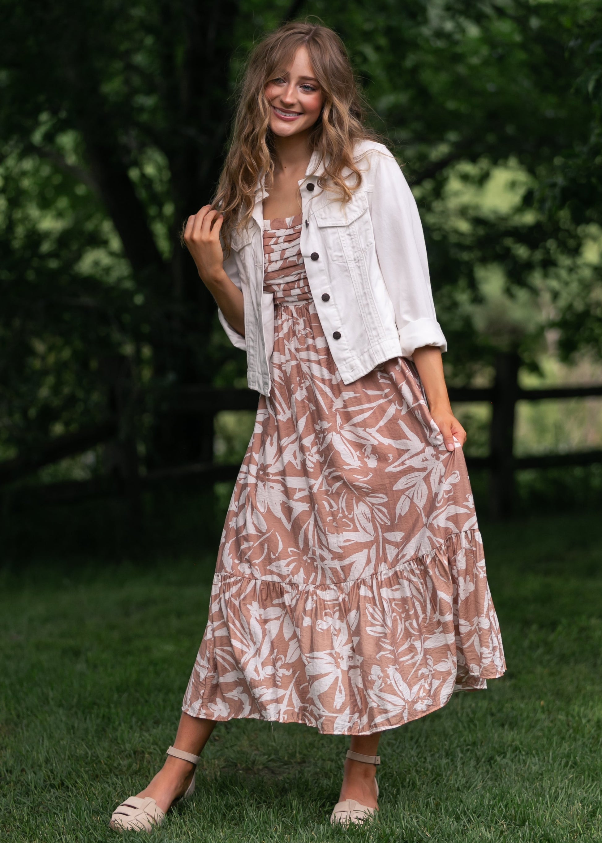 Floral Leaf Print Midi Dress FF Dresses