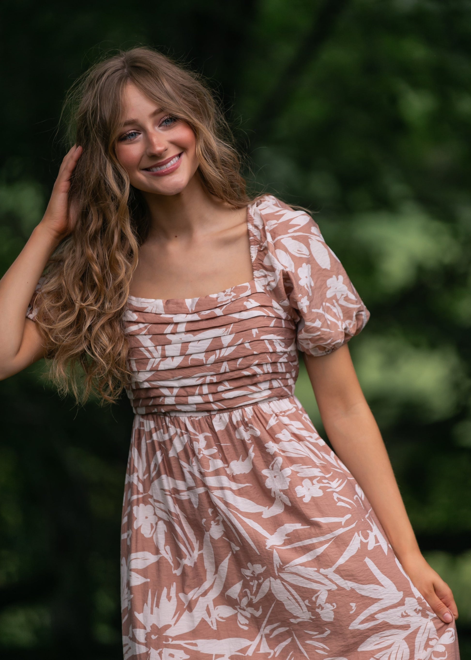 Floral Leaf Print Midi Dress FF Dresses
