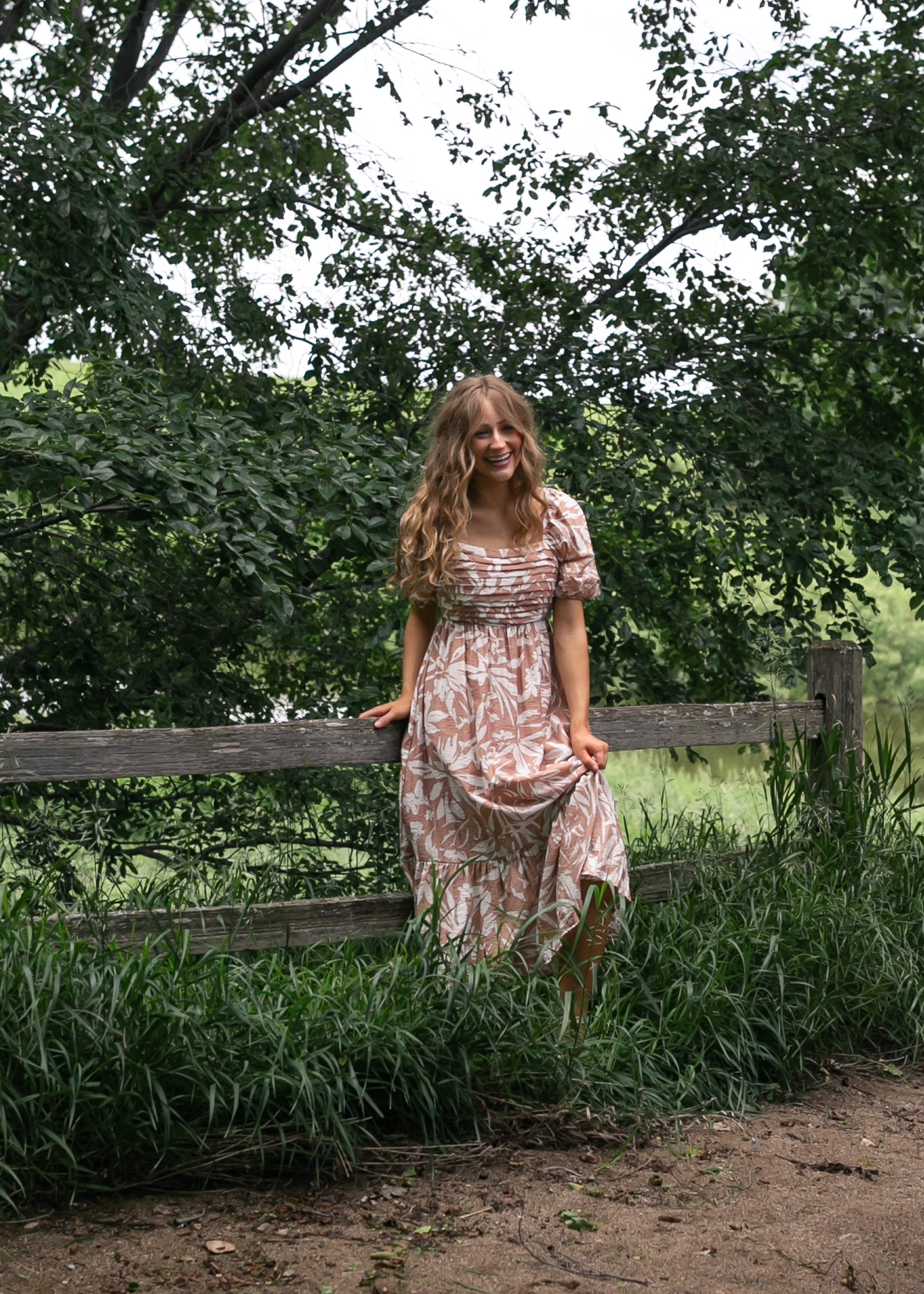 Floral Leaf Print Midi Dress FF Dresses