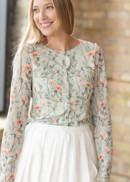 Floral Mesh Button Cardigan FF Layering Essentials
