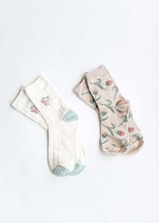 Floral Patterned Crew Socks Accessories
