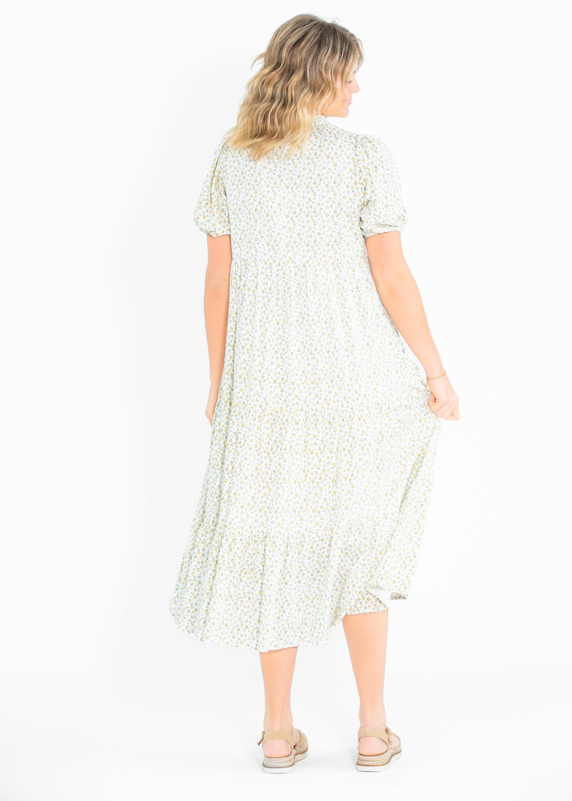 Floral Pintuck Button Front Maxi Dress FF Dresses
