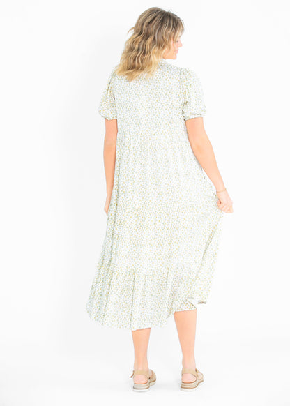 Floral Pintuck Button Front Maxi Dress FF Dresses