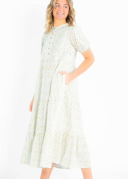 Floral Pintuck Button Front Maxi Dress FF Dresses