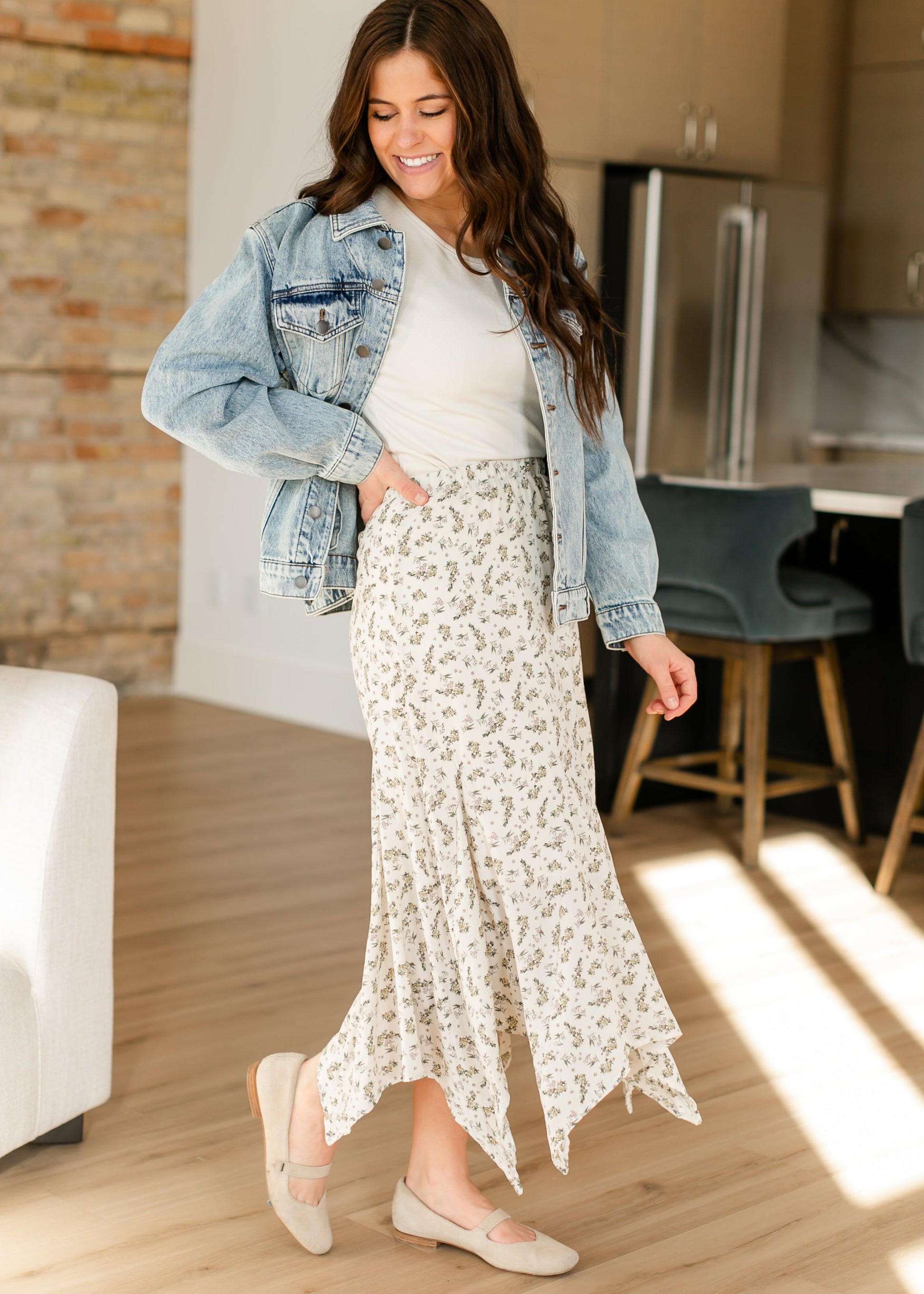 Floral Print Handkerchief Midi Skirt - FINAL SALE FF Skirts