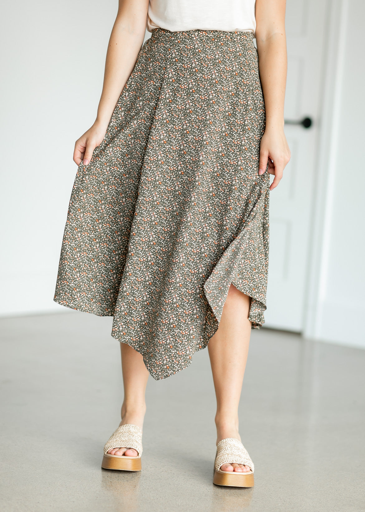 Floral Print Handkerchief Midi Skirt Skirts