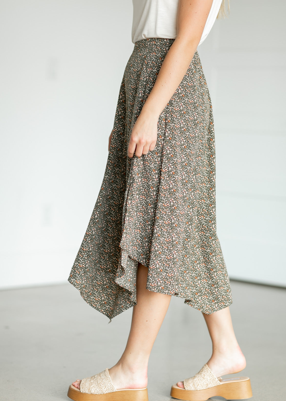 Floral Print Handkerchief Midi Skirt Skirts