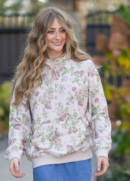 Floral Print Hooded Sweatshirt FF Tops