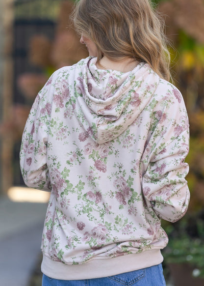 Floral Print Hooded Sweatshirt FF Tops
