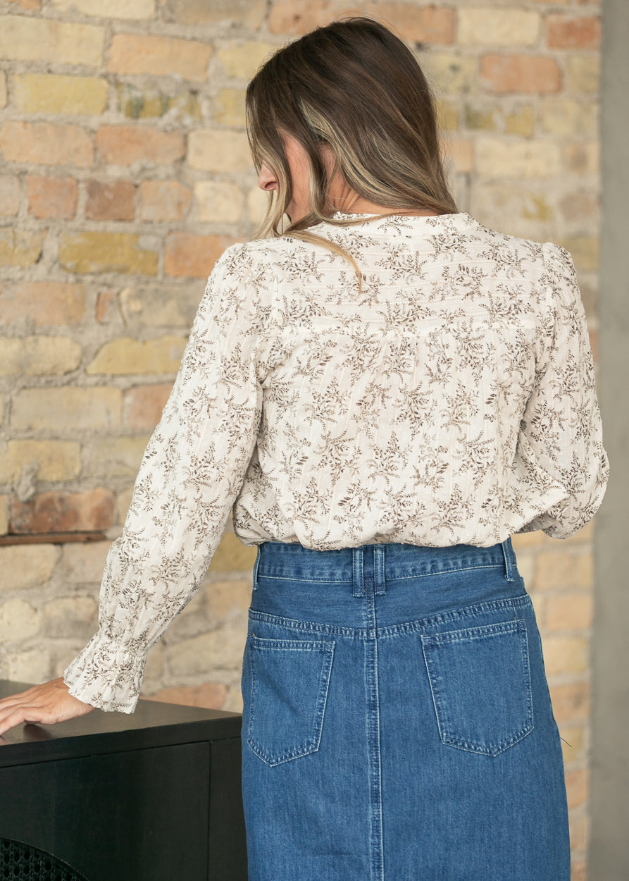 Floral Print Long Sleeve Blouse FF Tops